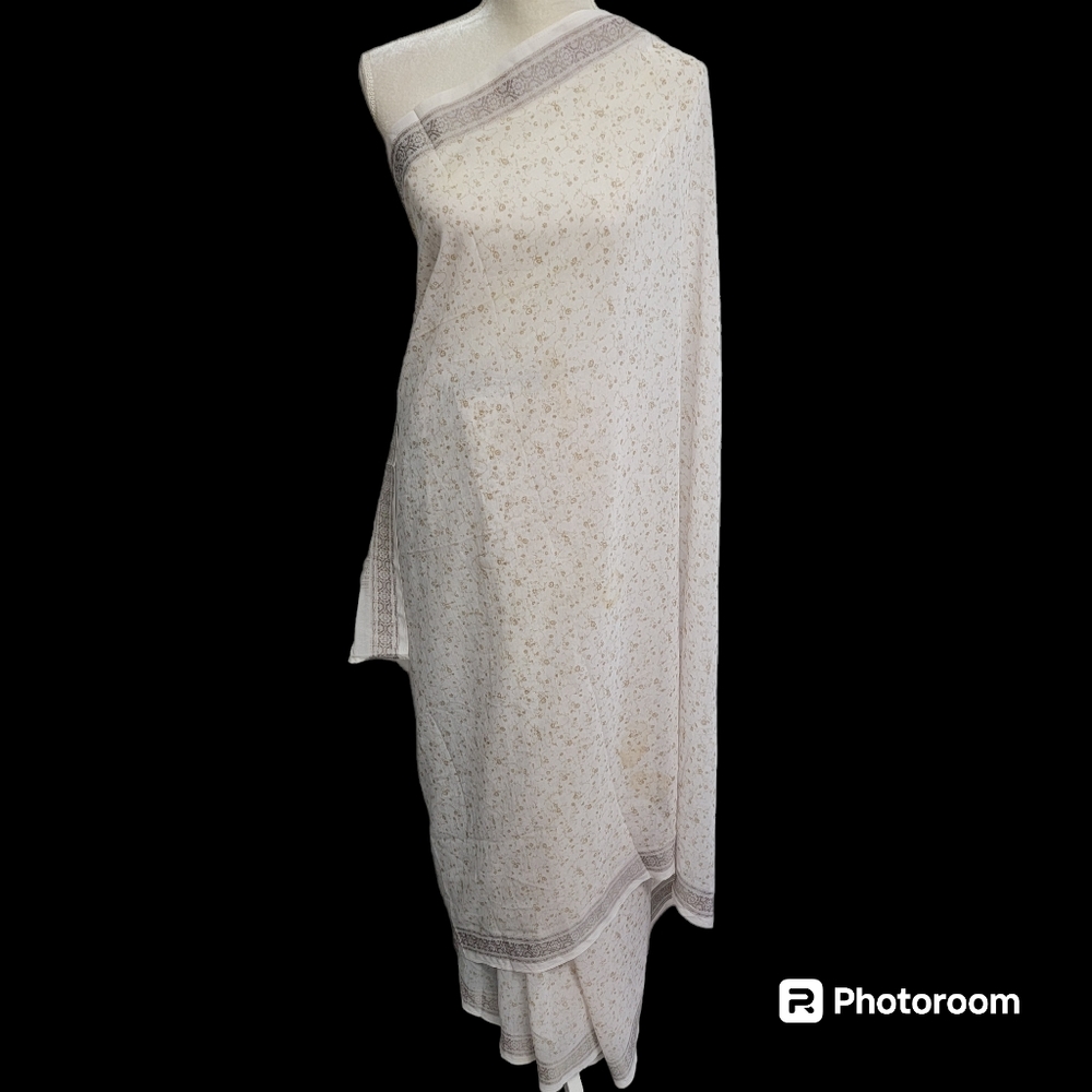 White, gray/grey, brown polyester saree/sari for party